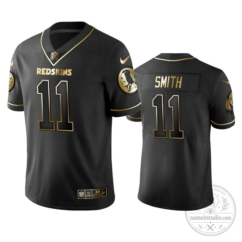 Redskins Alex Smith Black Golden Football Jersey