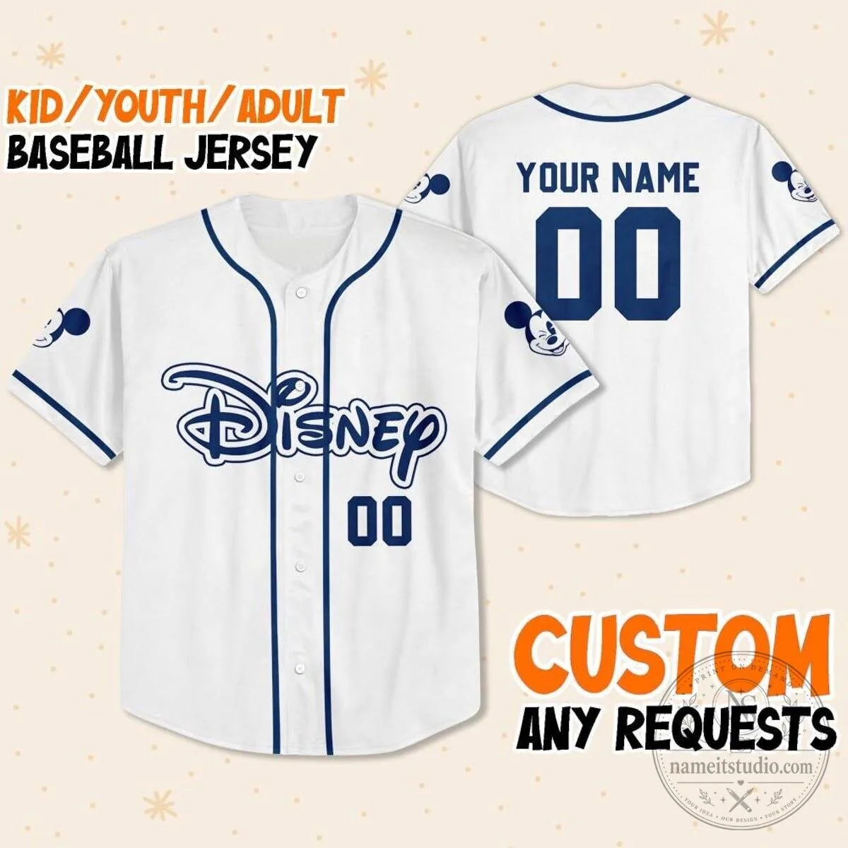 Custom Disney Mickey Mouse Baseball Jersey for Kids and Adults 1 Custom Disney Mickey Mouse Baseball Jersey for Kids and Adults