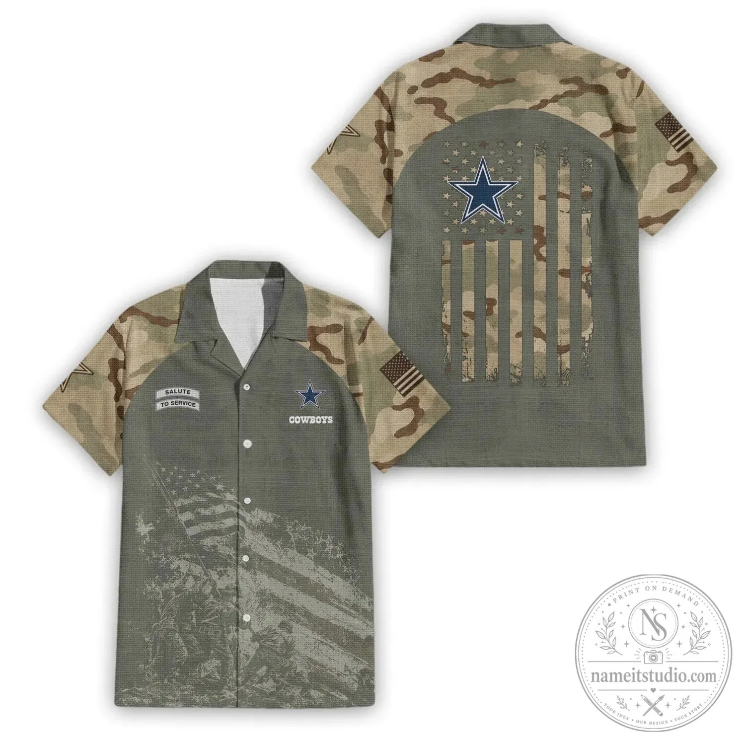 Dallas Cowboys Salute To Service Camouflage American Flag Hawaiian Shirt