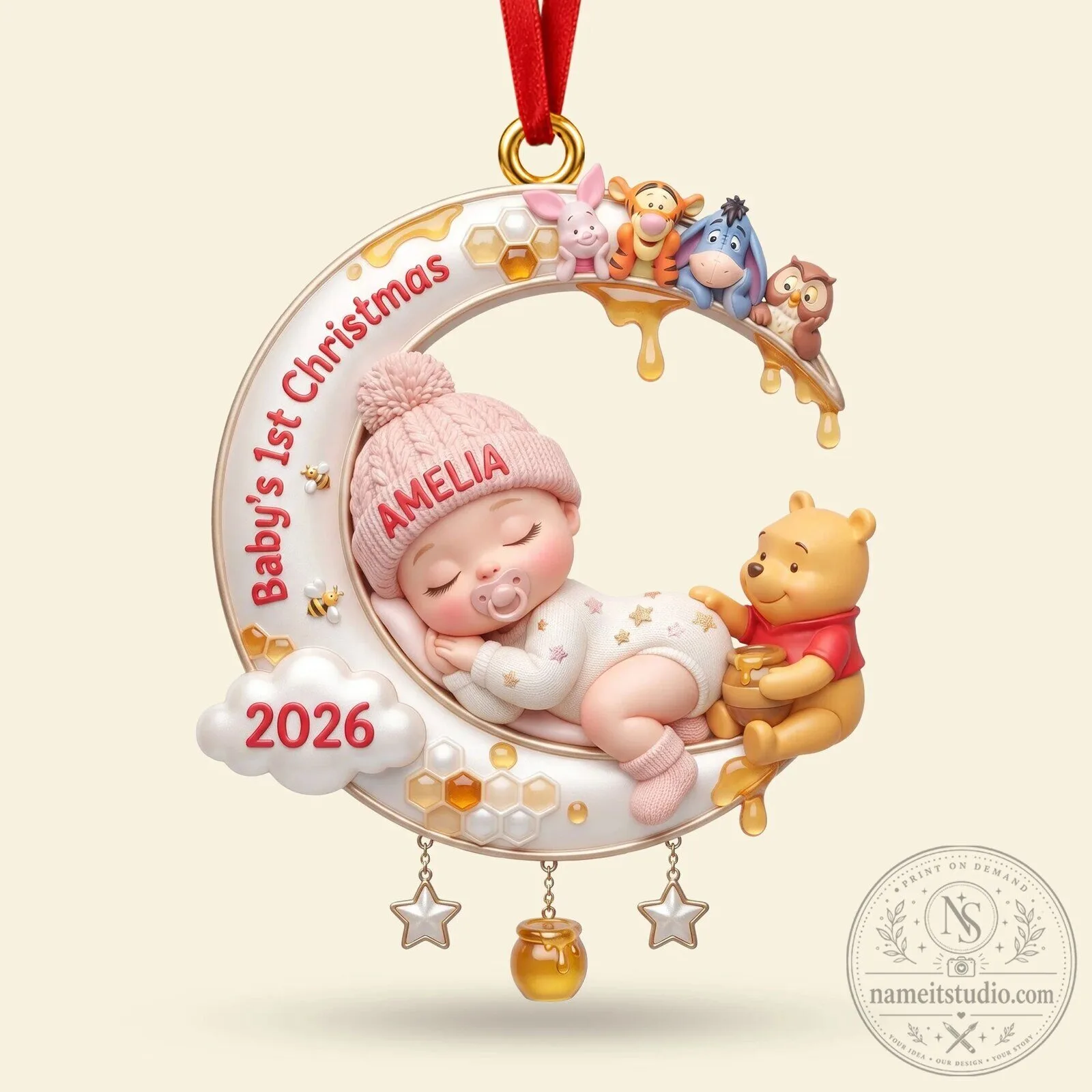 Personalized Baby's First Christmas Moon and Winnie the Pooh Ornament 11 Personalized Baby