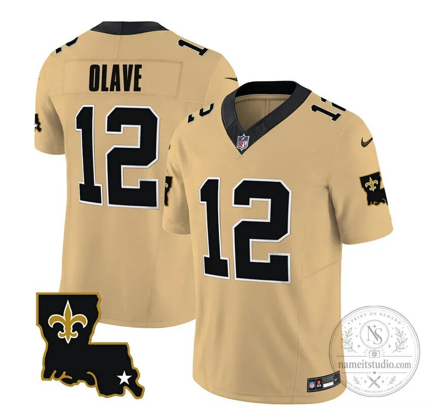 Chris Olave New Orleans Saints Gold Football Jersey with Number 12