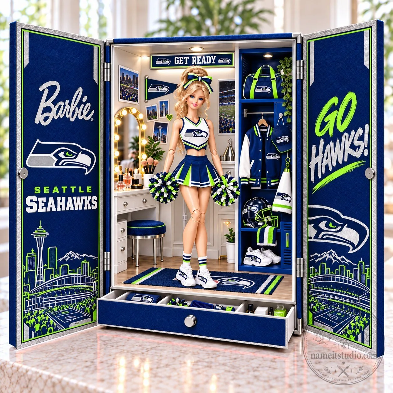 Barbie Seattle Seahawks Cheerleader Commemorative Collectible Doll Figure