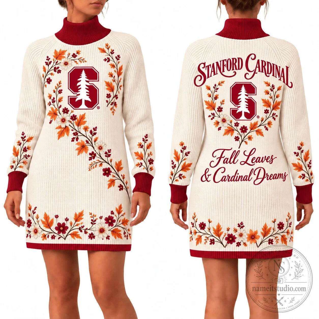 Stanford Cardinal Fall Leaves & Cardinal Dreams Women's Sweater Dress