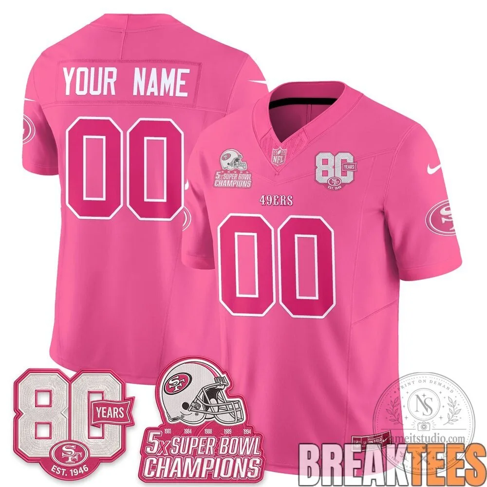 San Francisco 49ers Pink Edition Custom Football Jersey with Your Name and Number