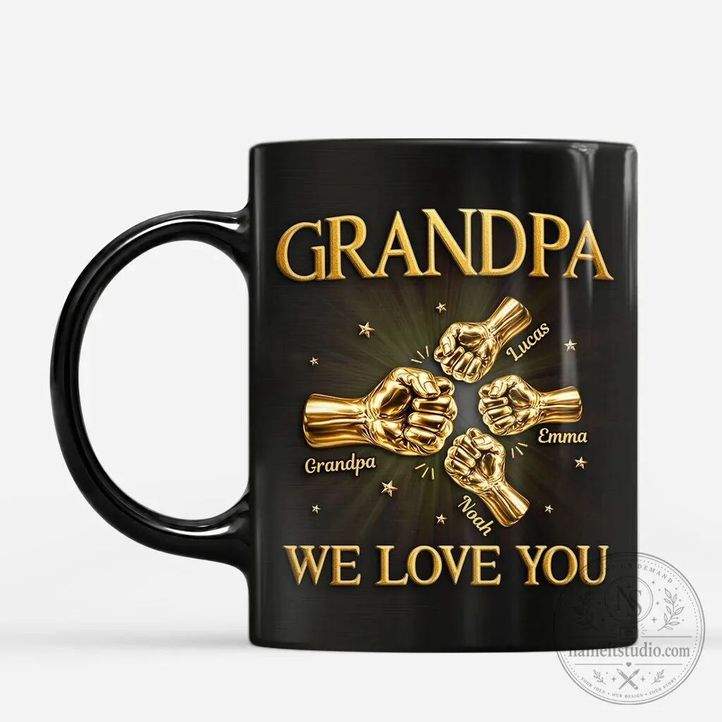 Personalized Daddy We Love You Golden Fists Black Coffee Mug 8 Personalized Daddy We Love You Golden Fists Black Coffee Mug