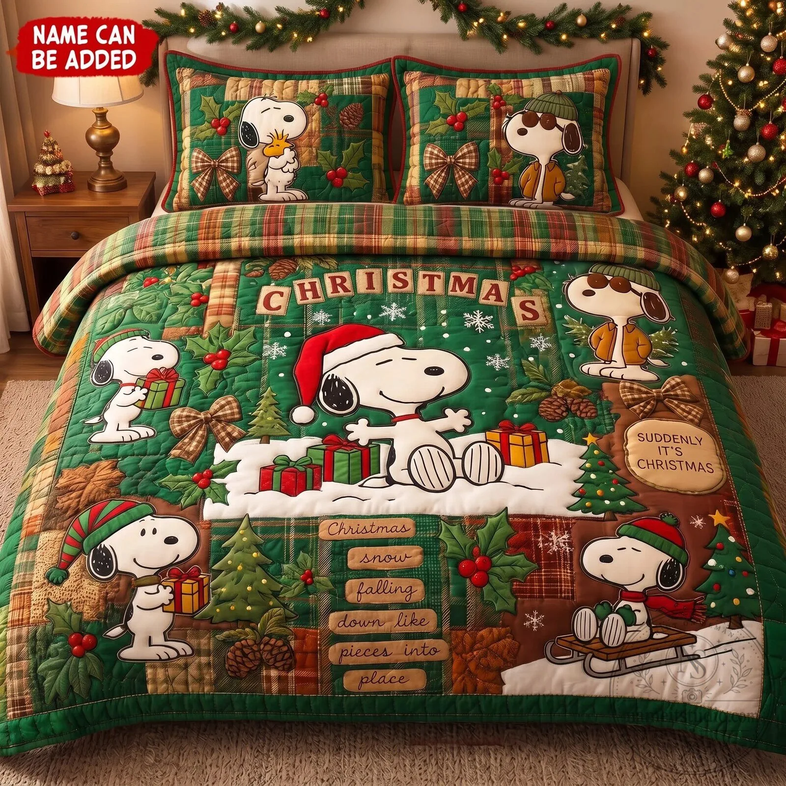 Snoopy Christmas Holiday Quilt Bedding Set with Pillow Shams 5 Snoopy Christmas Holiday Quilt Bedding Set with Pillow Shams