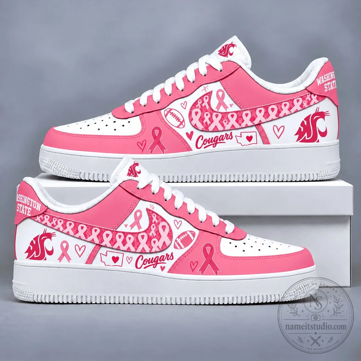Washington State Cougars Breast Cancer Awareness Pink Ribbon Sneakers