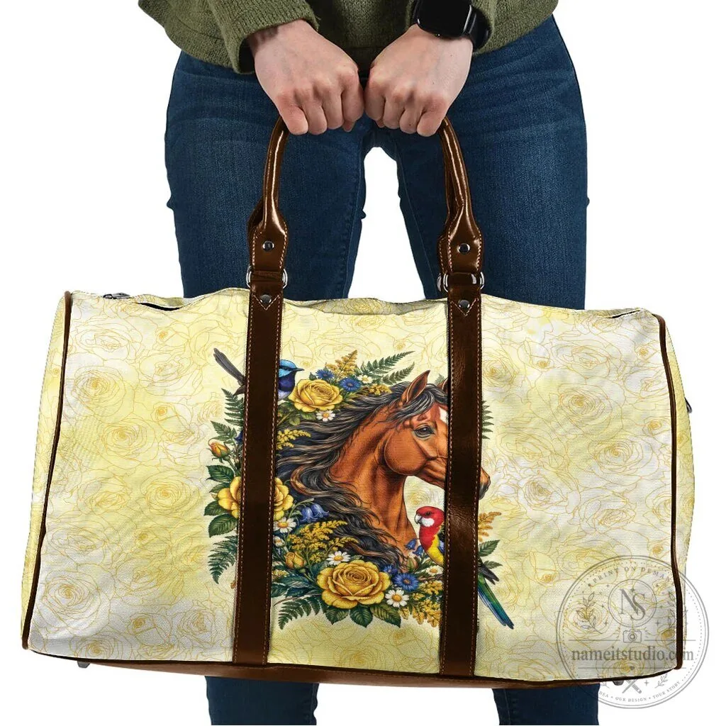 Horse Yellow Rose Wreath Travel Bag with Blue Wren and Rosella Parrot 3 Horse Yellow Rose Wreath Travel Bag with Blue Wren and Rosella Parrot