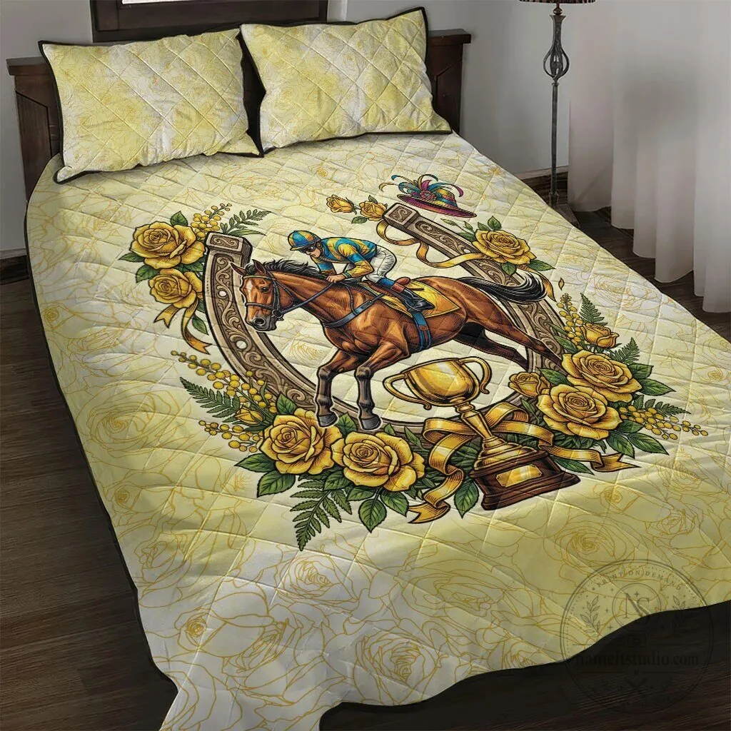 Melbourne Horse Racing Yellow Rose Floral Horseshoe Quilted Bedding Set 1 Melbourne Horse Racing Yellow Rose Floral Horseshoe Quilted Bedding Set