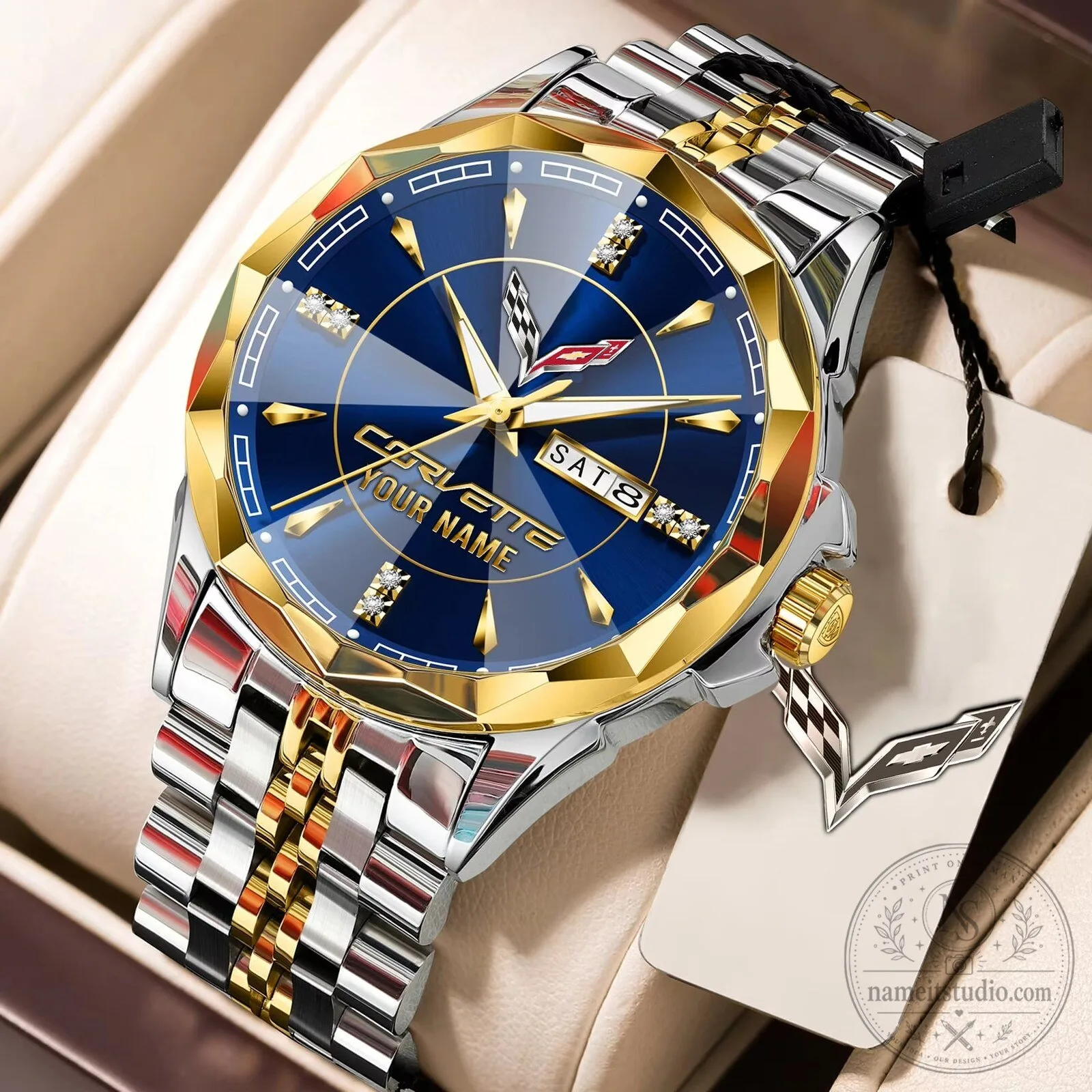Corvette Personalized Name Elegant Design Stainless Steel Watch