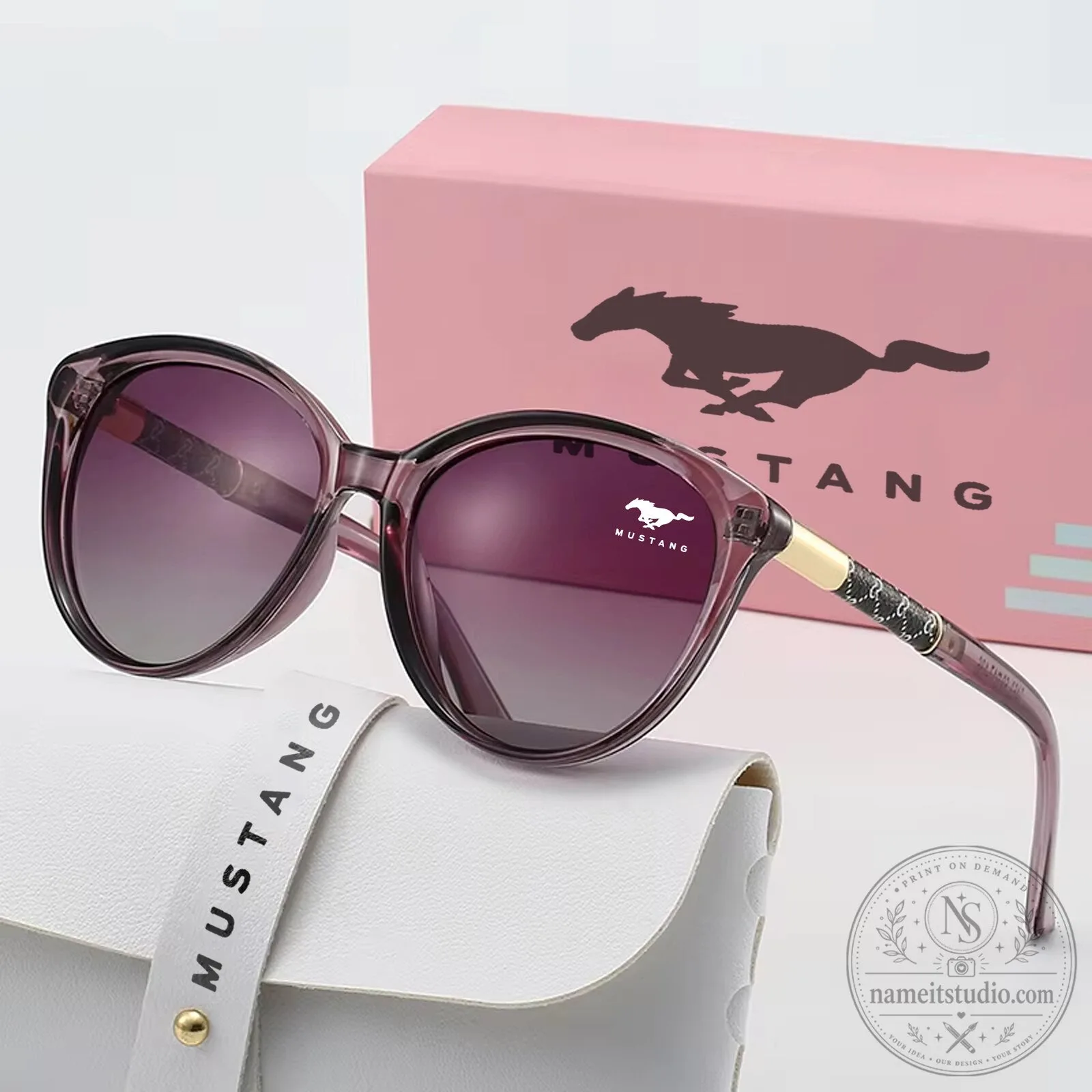 Mustang Cat Eye Round Polarized Sunglasses for Women, Black Frame 10 Mustang Cat Eye Round Polarized Sunglasses for Women, Black Frame