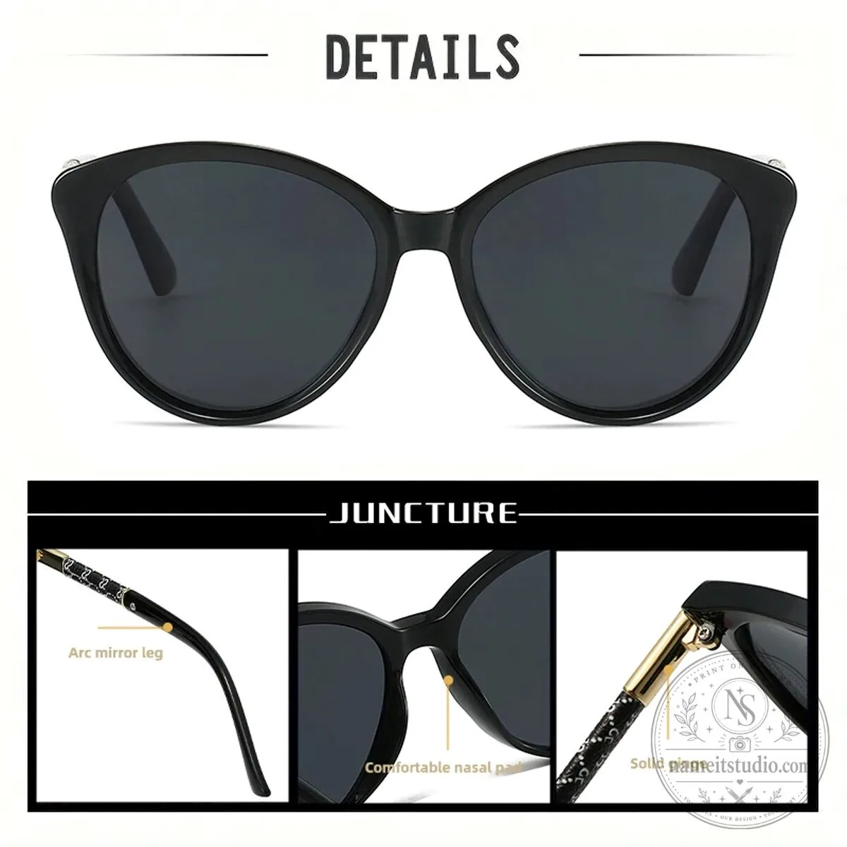 Mustang Cat Eye Round Polarized Sunglasses for Women, Black Frame 14 Mustang Cat Eye Round Polarized Sunglasses for Women, Black Frame