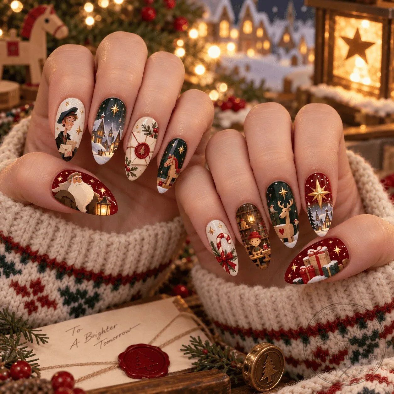 Christmas Holiday Village Scene Festive Press On Nail Set 3 Christmas Holiday Village Scene Festive Press On Nail Set