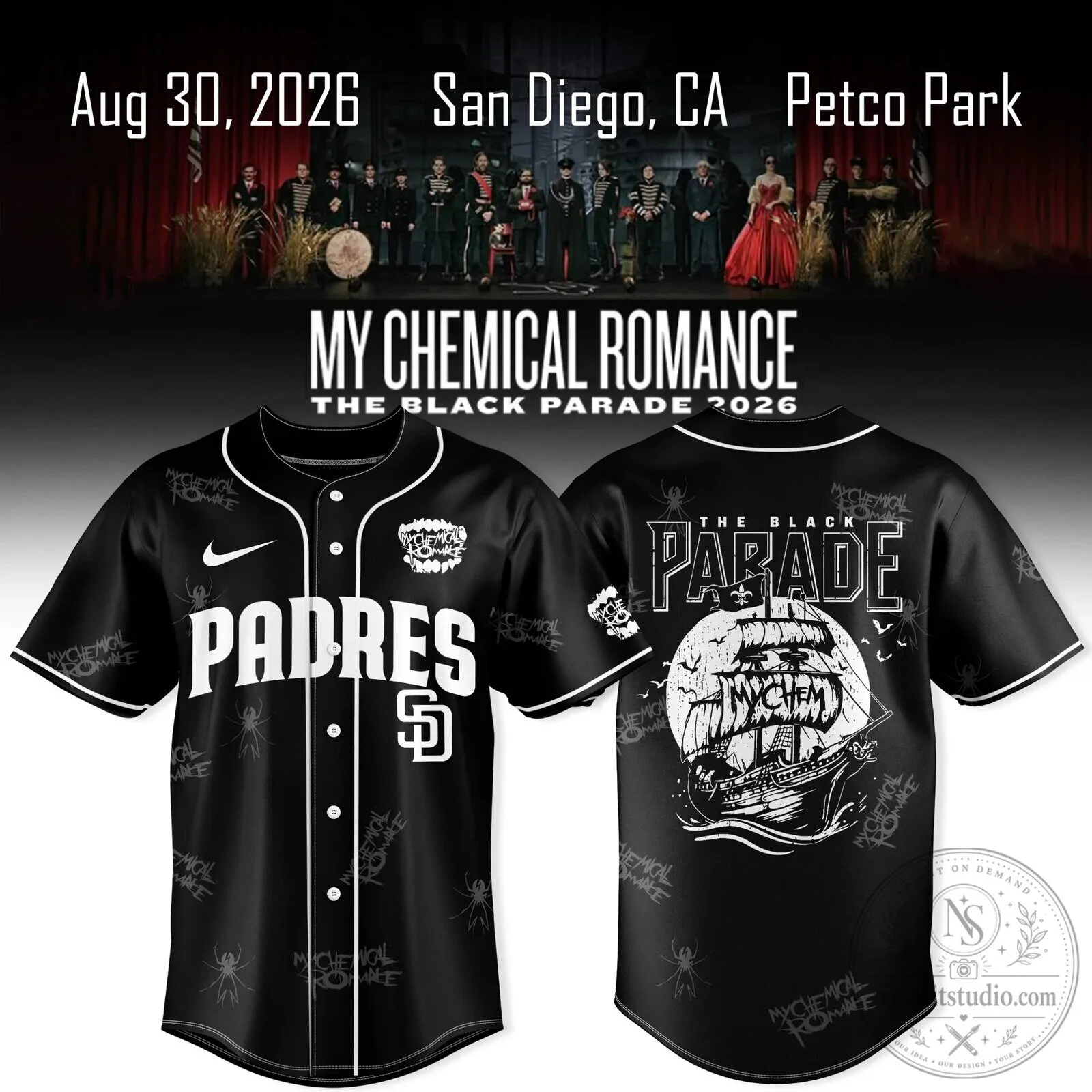 San Diego Padres Baseball Jersey featuring My Chemical Romance The Black Parade design