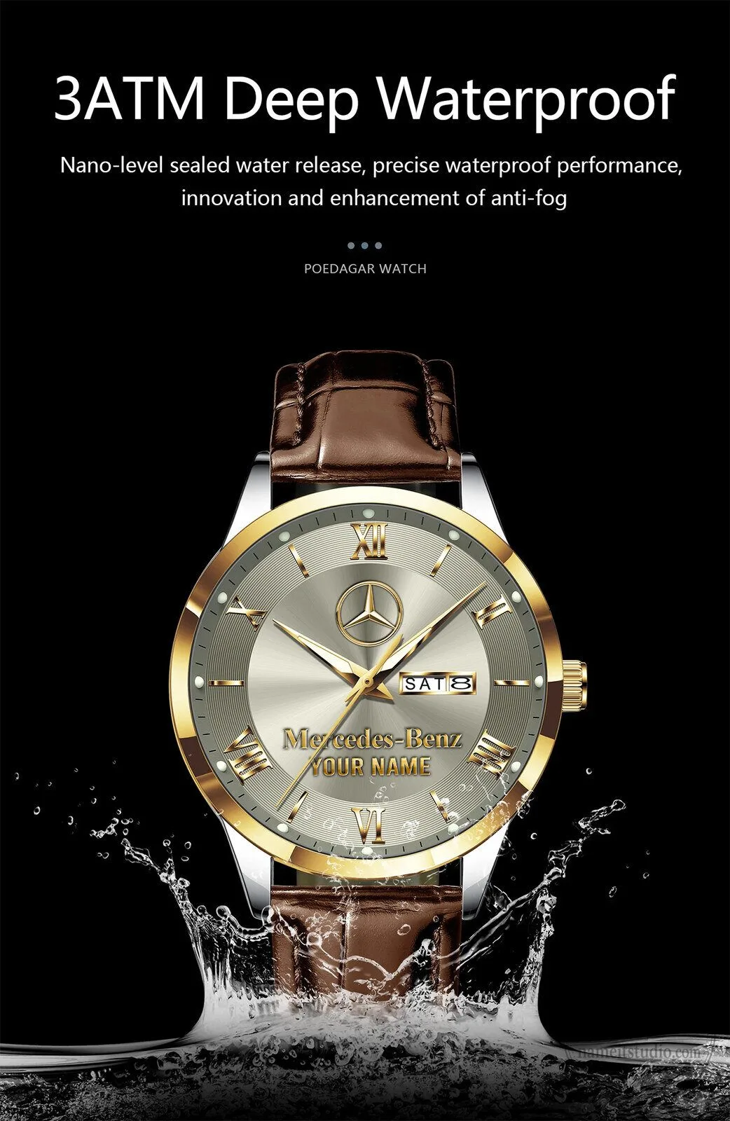 Mercedes-Benz Personalized Elegant Gold Tone Leather Strap Men's Watch 15 Mercedes-Benz Personalized Elegant Gold Tone Leather Strap Men