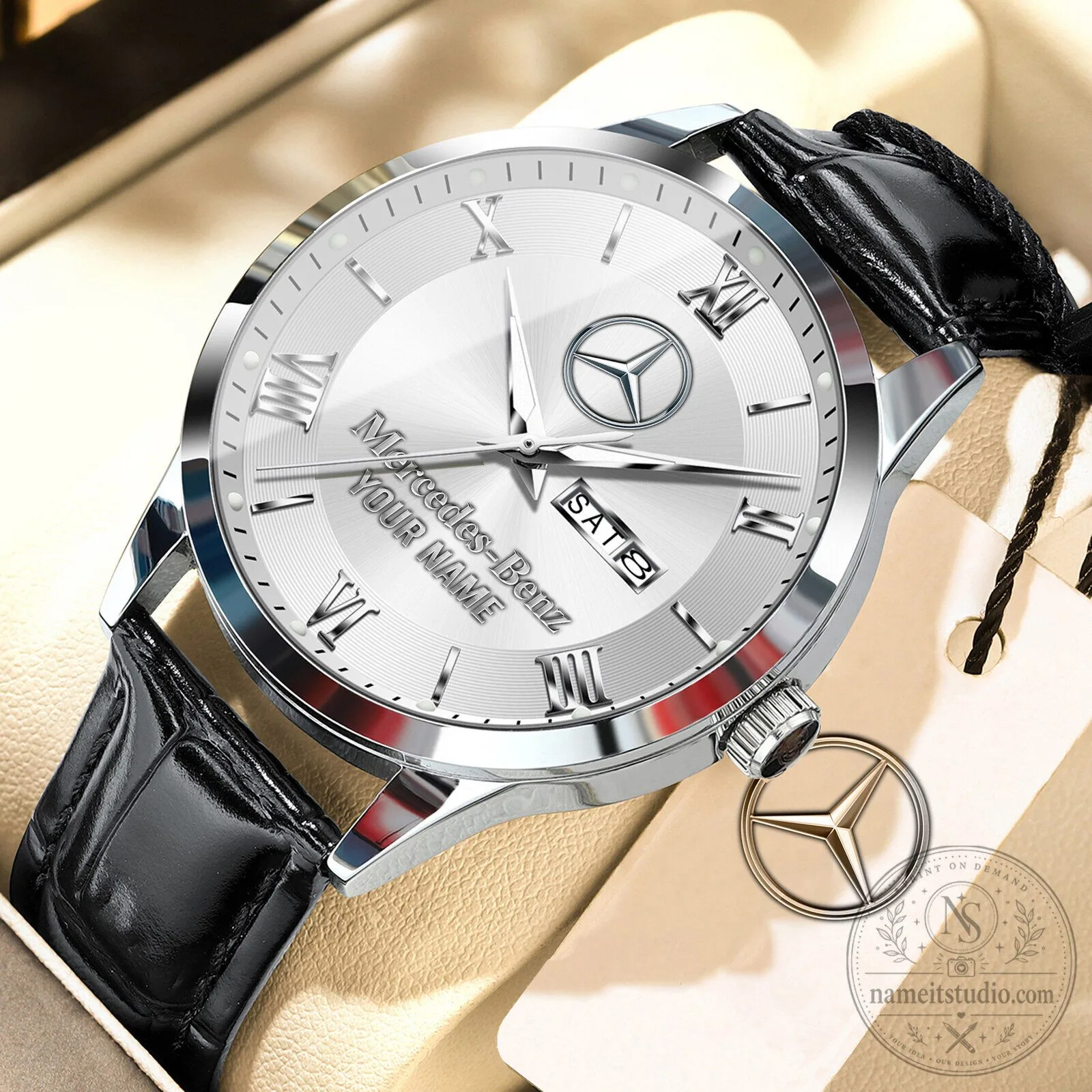 Mercedes-Benz Personalized Elegant Gold Tone Leather Strap Men's Watch 16 Mercedes-Benz Personalized Elegant Gold Tone Leather Strap Men