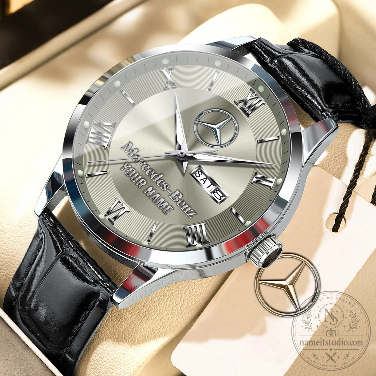 Mercedes-Benz Personalized Elegant Gold Tone Leather Strap Men's Watch 17 Mercedes-Benz Personalized Elegant Gold Tone Leather Strap Men