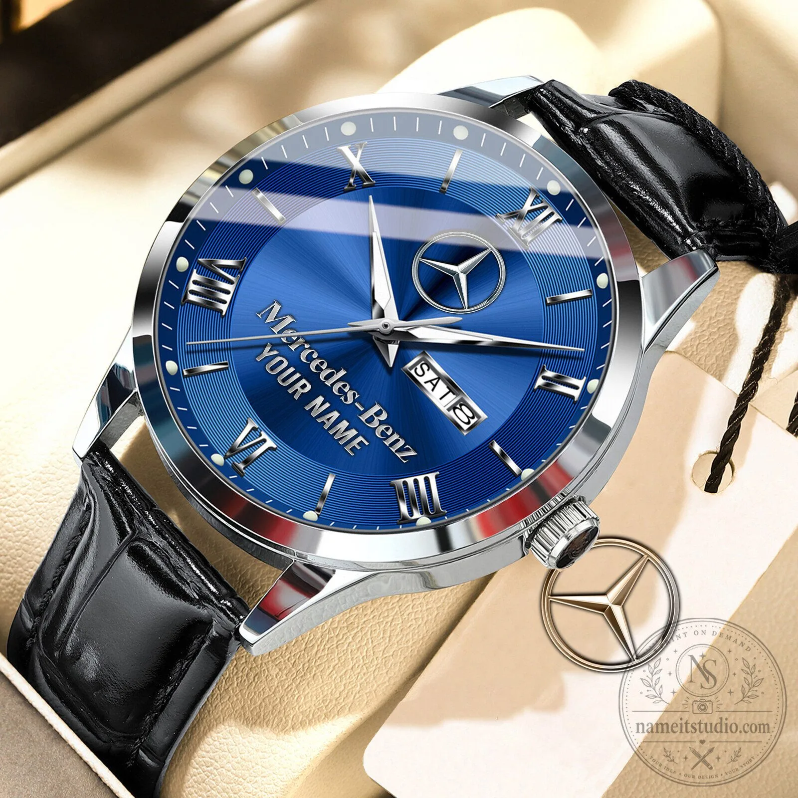 Mercedes-Benz Personalized Elegant Gold Tone Leather Strap Men's Watch 18 Mercedes-Benz Personalized Elegant Gold Tone Leather Strap Men