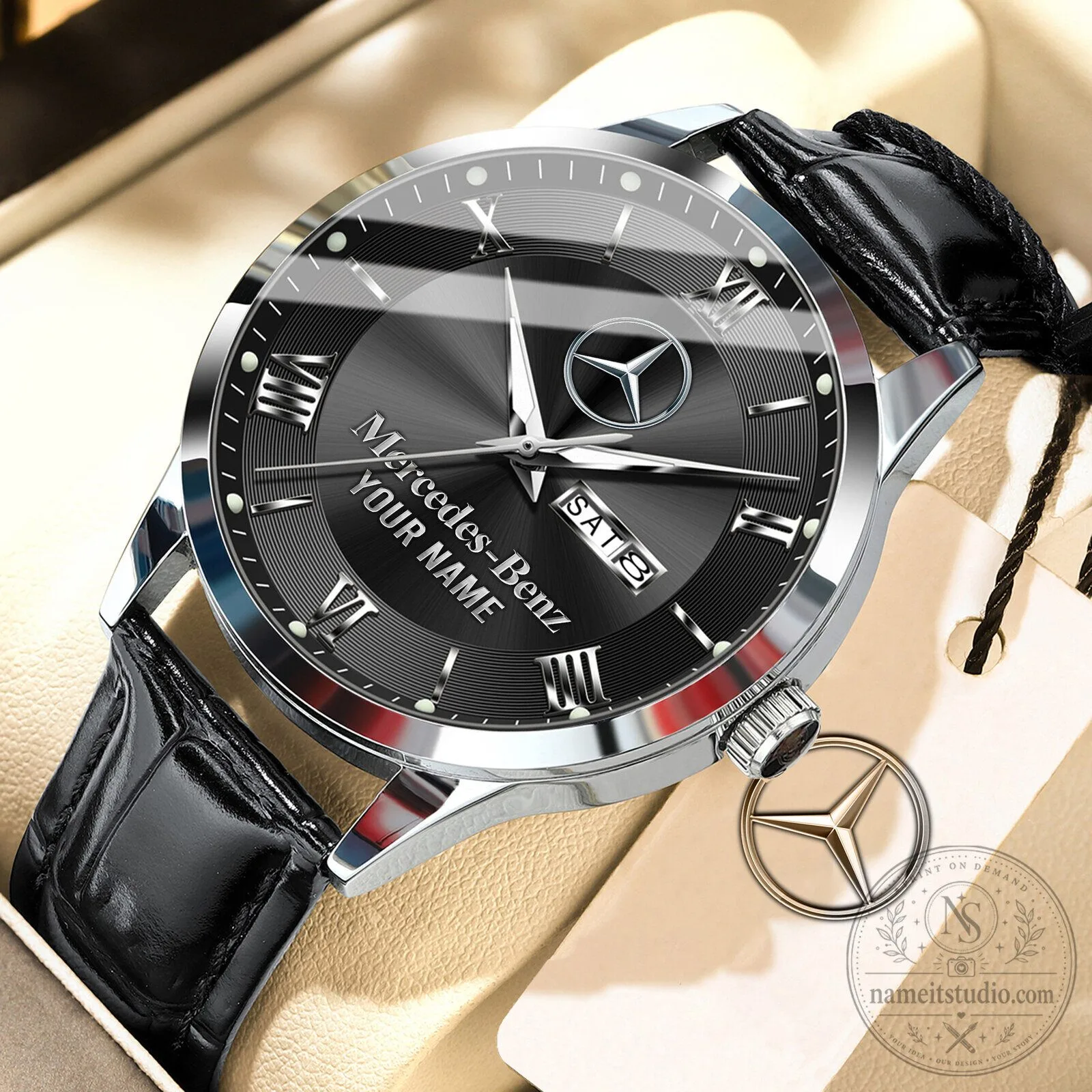 Mercedes-Benz Personalized Elegant Gold Tone Leather Strap Men's Watch 19 Mercedes-Benz Personalized Elegant Gold Tone Leather Strap Men