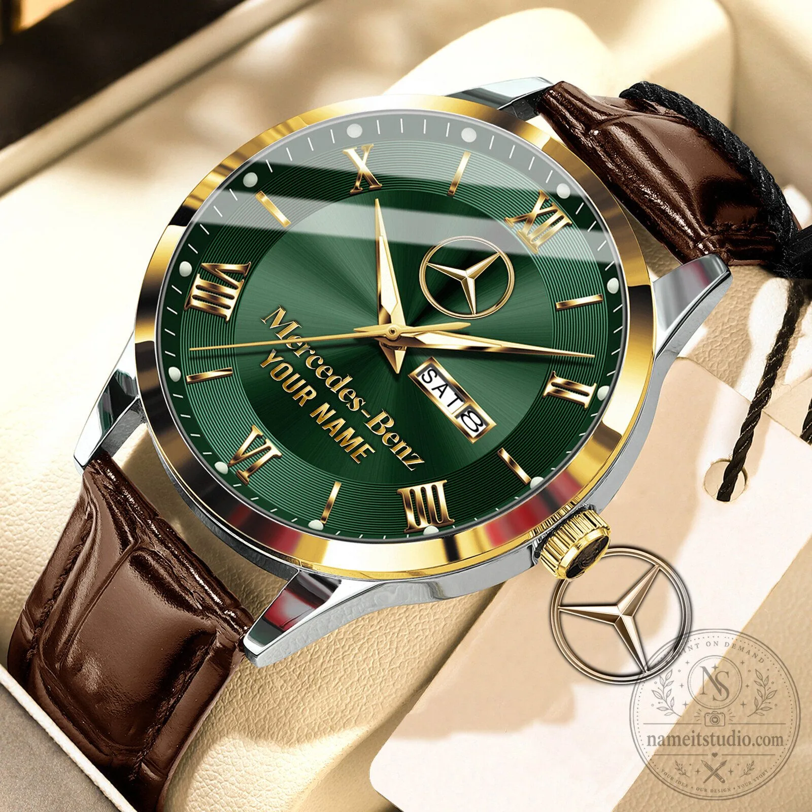 Mercedes-Benz Personalized Elegant Gold Tone Leather Strap Men's Watch 20 Mercedes-Benz Personalized Elegant Gold Tone Leather Strap Men
