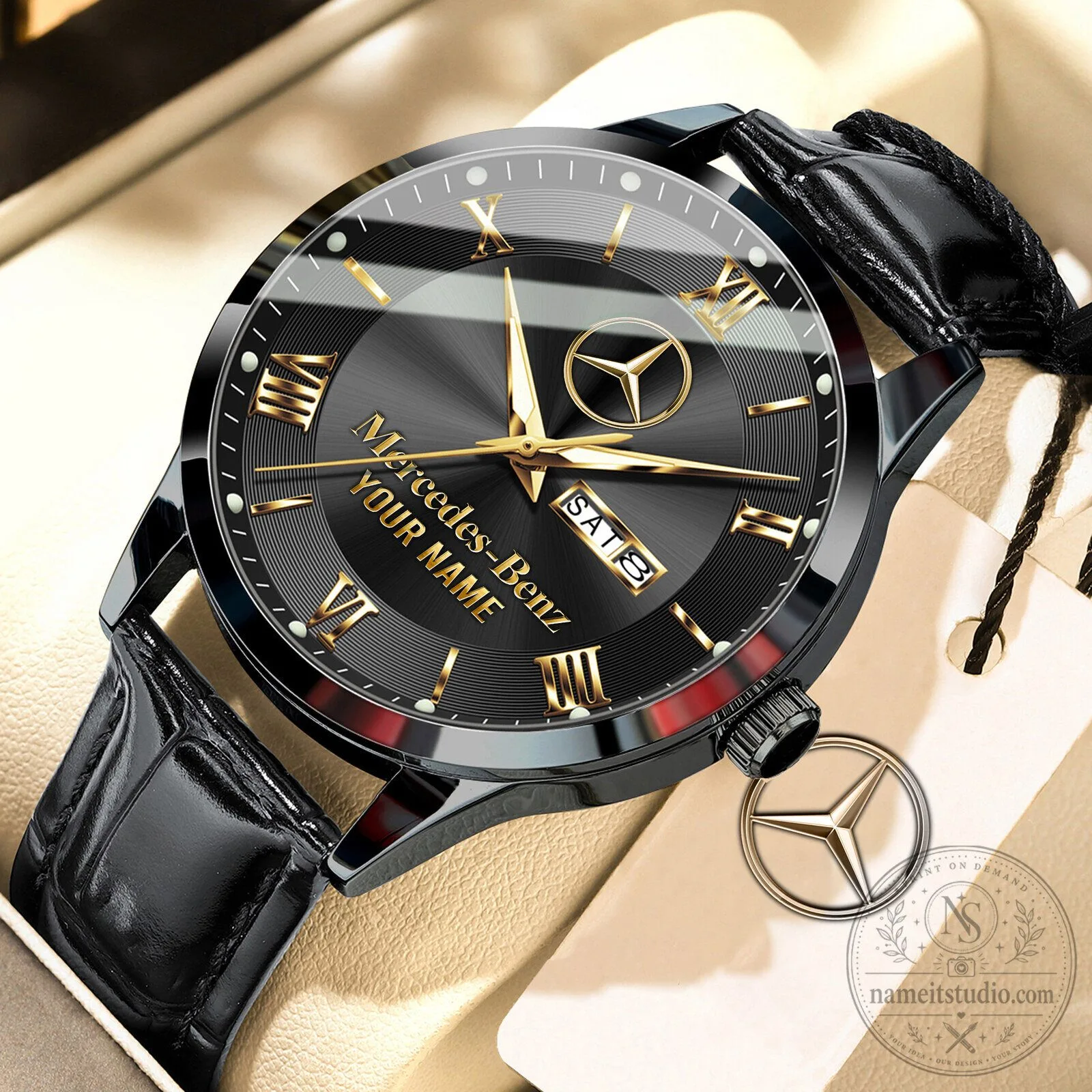 Mercedes-Benz Personalized Elegant Gold Tone Leather Strap Men's Watch 21 Mercedes-Benz Personalized Elegant Gold Tone Leather Strap Men