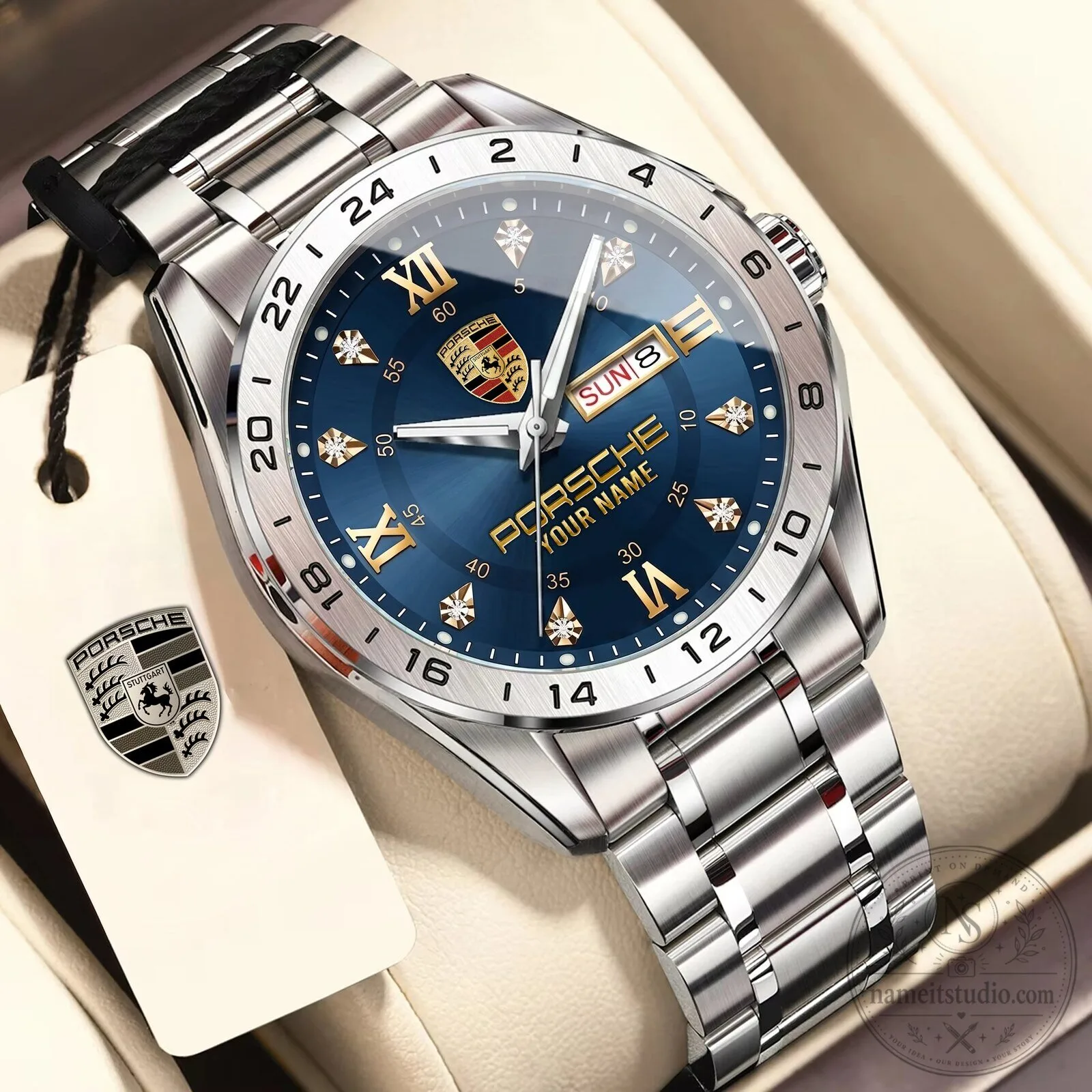 Porsche Custom Name Blue Dial Stainless Steel Luxury Watch for Men 5 Porsche Custom Name Blue Dial Stainless Steel Luxury Watch for Men