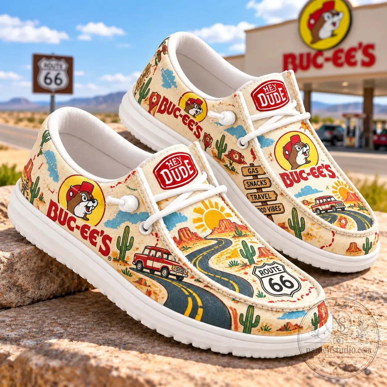 Buc-ee's Route 66 Desert Road Trip Hey Dude Style Loafer Shoes for Women 4 Buc-ee