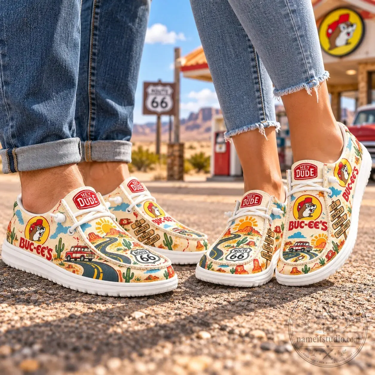 Buc-ee's Route 66 Desert Road Trip Hey Dude Style Loafer Shoes for Women 5 Buc-ee