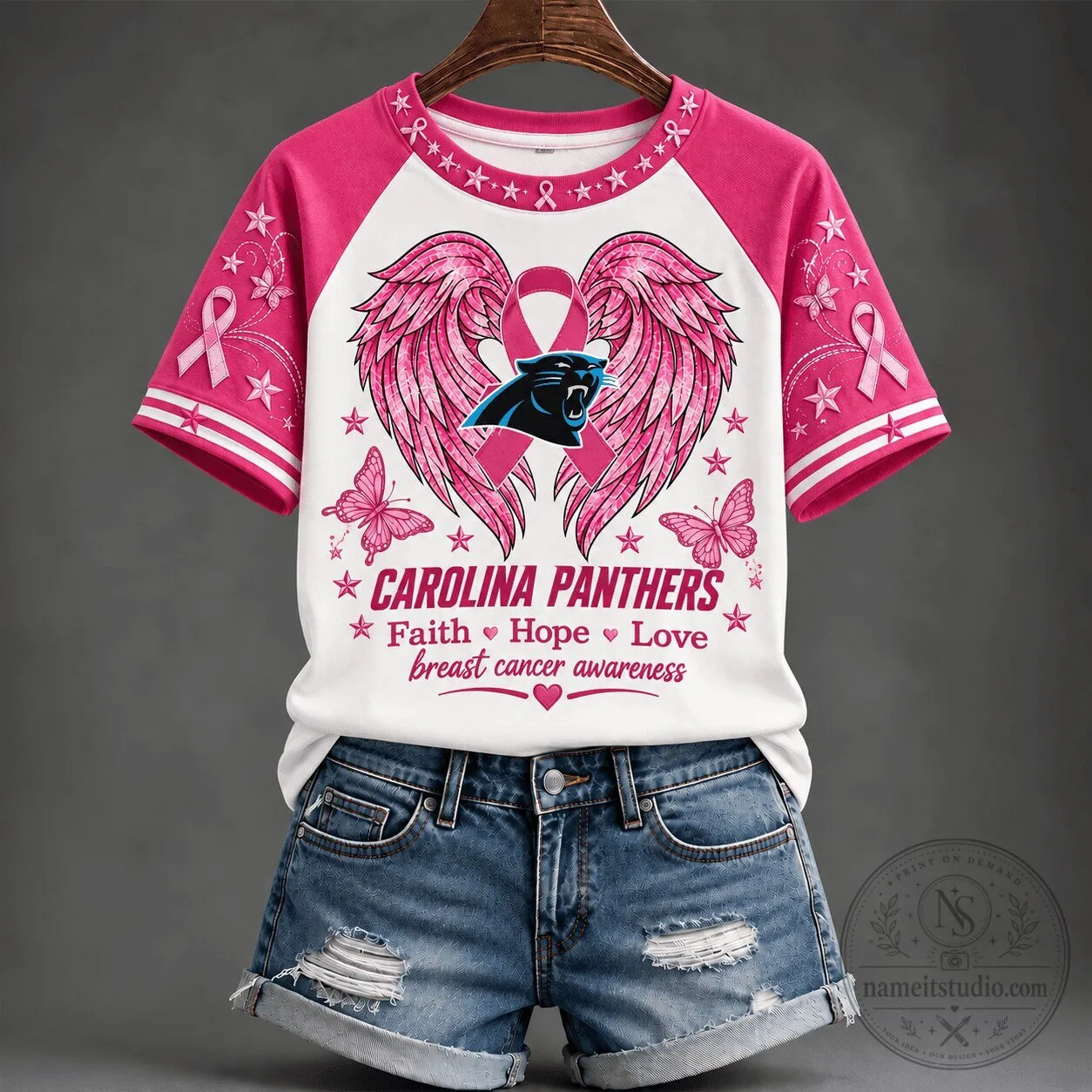 Carolina Panthers Faith Hope Love Breast Cancer Awareness T-Shirt