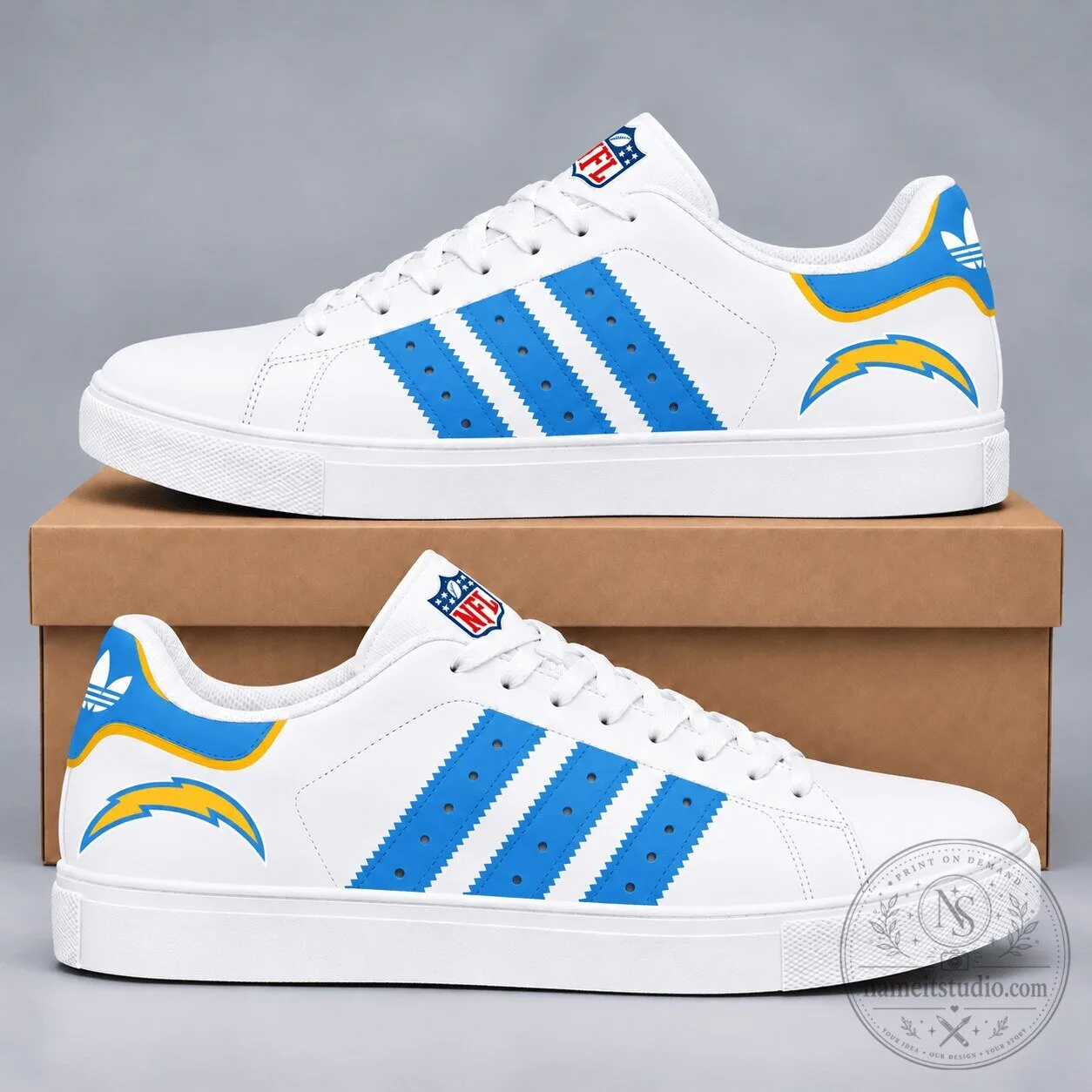 Los Angeles Chargers NFL Team Logo Blue Stripes White Casual Shoes