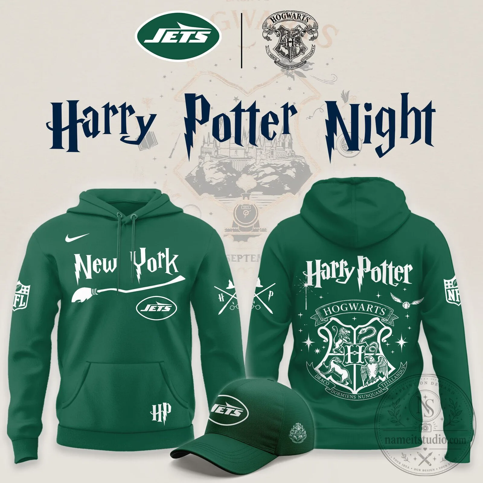 New York Jets Harry Potter Night Green Hoodie 3 New York Jets Harry Potter Night Green Hoodie