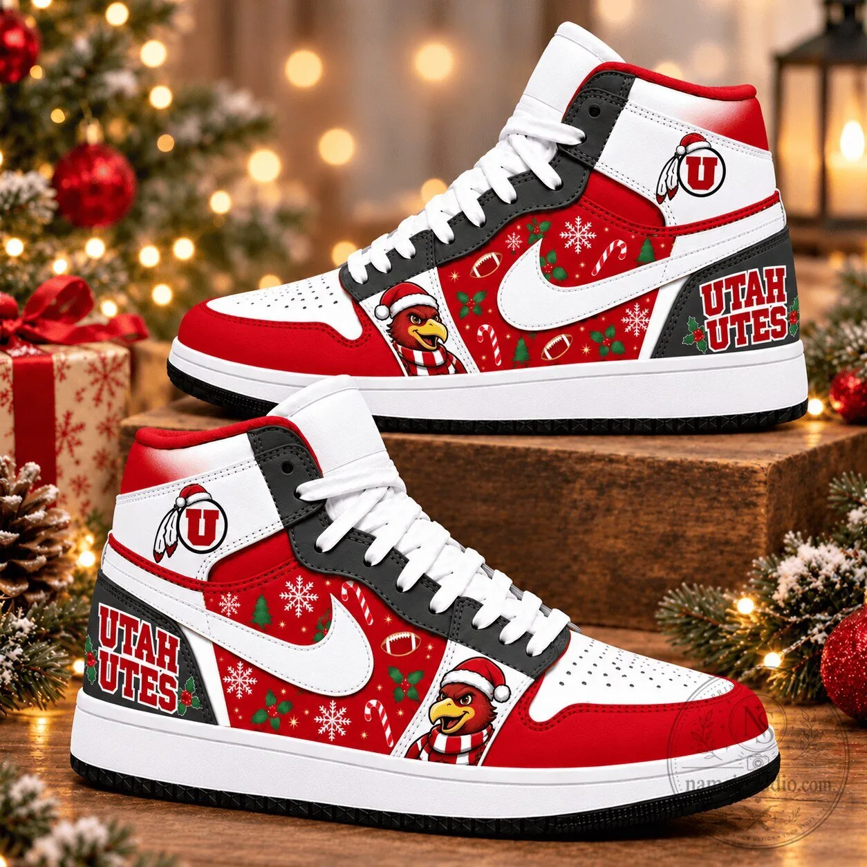 Utah Utes Christmas Pattern High-Top Sneakers – Festive Holiday Fan Shoes