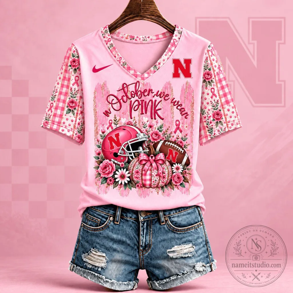 Nebraska Cornhuskers Breast Cancer Awareness Pink Football T-Shirt Nebraska Cornhuskers Breast Cancer Awareness Pink Football T-Shirt