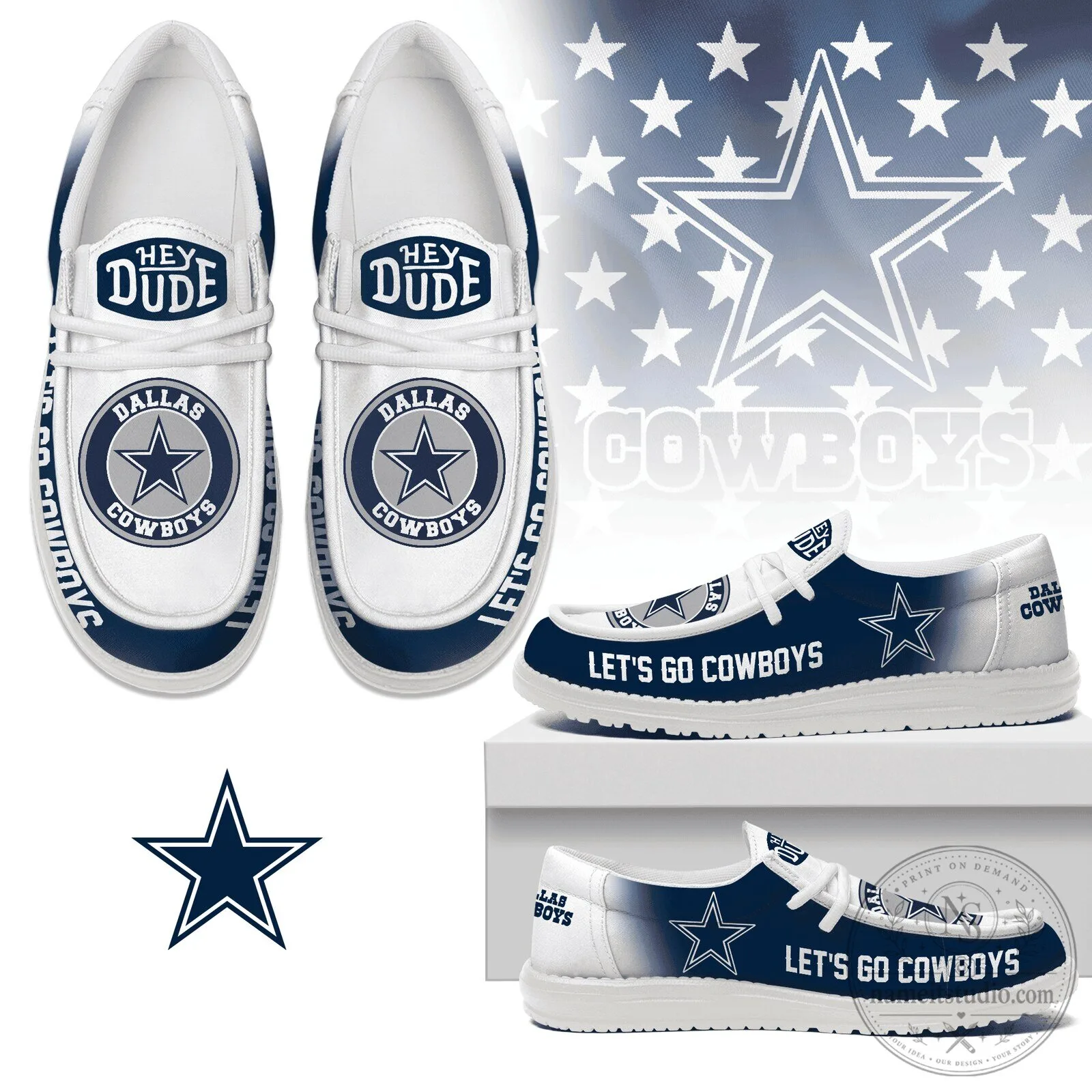 Men's and Women's Hey Dude Loafer Shoes in Dallas Cowboys Style