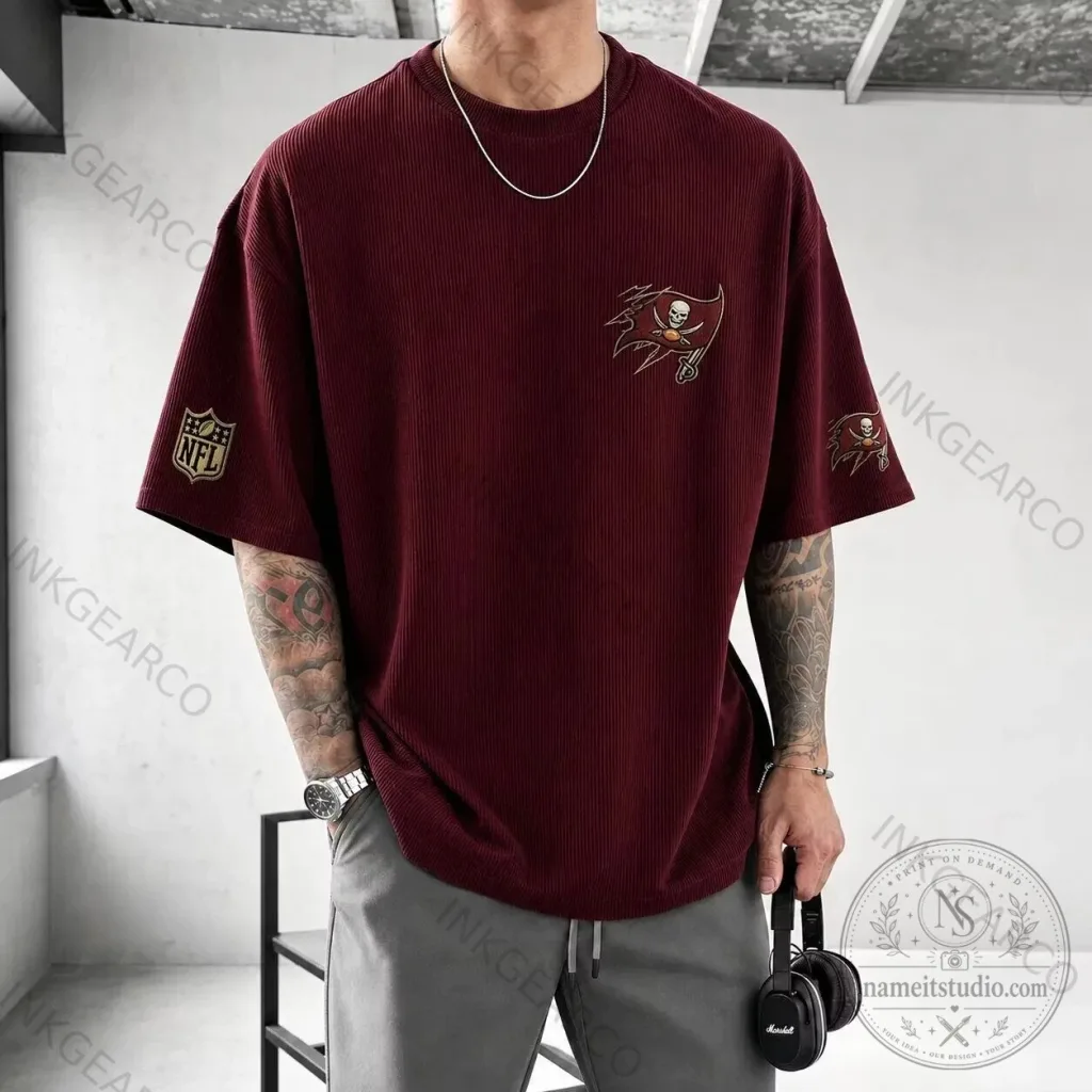 Tampa Bay Buccaneers NFL Embroidered Logo Maroon Oversized T-Shirt Tampa Bay Buccaneers NFL Embroidered Logo Maroon Oversized T-Shirt