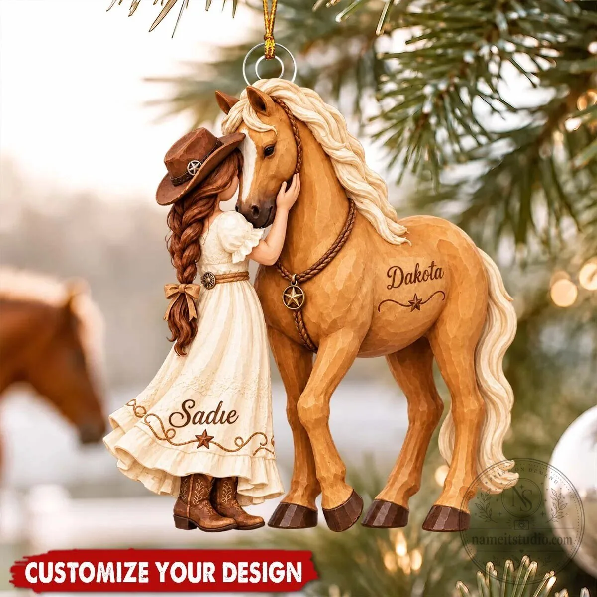 Personalized Girl and Horse Christmas Tree Ornament 1 Personalized Girl and Horse Christmas Tree Ornament
