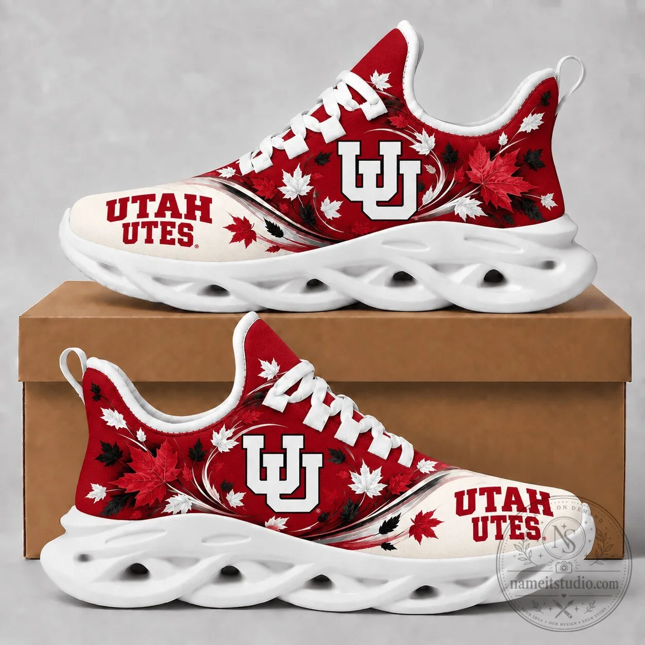 Utah Utes NCAA Team Logo Autumn Maple Leaves Chunky Sneakers 1 Utah Utes NCAA Team Logo Autumn Maple Leaves Chunky Sneakers